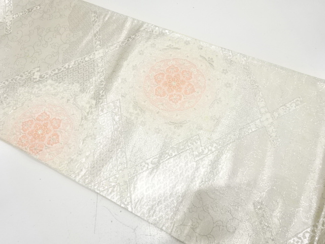 JAPANESE KIMONO / ANTIQUE FUKURO OBI / SILK / WOVEN FLOWER CREST